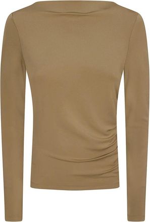 Max Mara Gebreide trui met boothals - Dames - Ronde hals truien - Bruin - S - Truien & Vesten