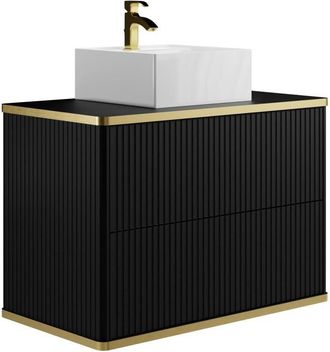 Vente-Unique Mobile per bagno sospeso con scanalature con profilo Dorato e lavabo da appoggio Nero 80 cm - keliza