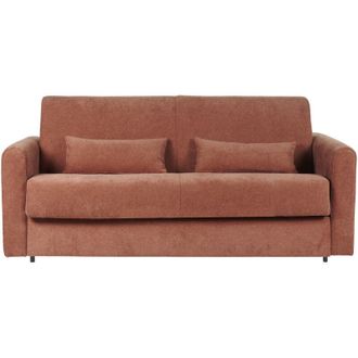 Miliboo Divano letto 3 posti in tessuto effetto velluto color terracotta con materasso da 13 cm letto