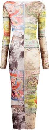 ACT N&ordm;1 graphic-print semi-sheer dress - women - Polyamide - L - Blue