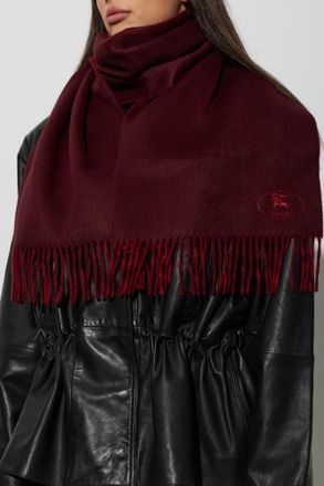Burberry Cashmere Scarf With Logo, Unisex, Burgundy