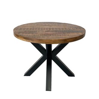 Jaipur Furniture Industrial Round X Leg Dining Table - FLAT PACK LEGS - Mango Wood/Iron - L170 x W170 x H76 cm - PP Sawn Finish - Assembly