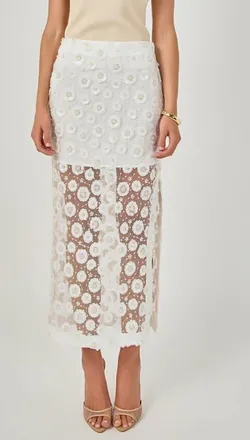 English Factory Flower Sequin Sheer Maxi Skirt in Off White at Nordstrom, Size X-Small