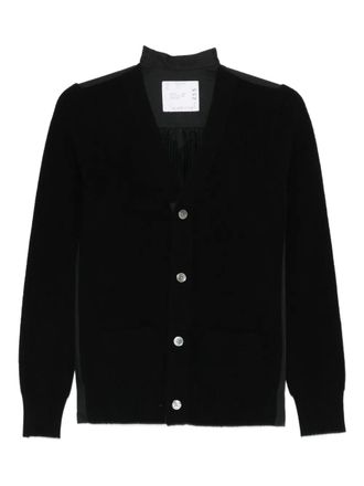 sacai ribbed button cardigan - women - Cotton/Wool/Polyester - 1 - Black