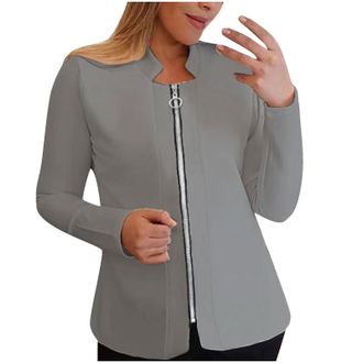 Generic 2024 Jackets for Women Elegant Button Solid Color Zip Up Suit Jacket Lightweight Work Blazer Outerwear Open Front Tops Long Sleeve Casual Cropped Coat