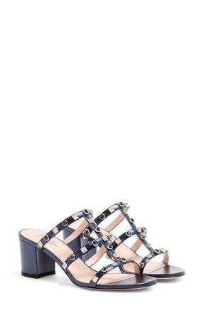 Valentino Garavani Rockstud Slide Sandal in Navy at Nordstrom, Size 10.5Us