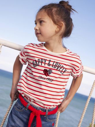 Vertbaudet Gestreiftes T-Shirt f&uuml;r M&auml;dchen rot gestreift/happy&lovely her