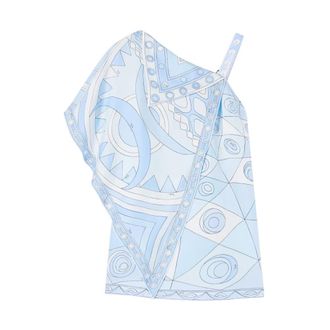 Pucci Sleeveless Tops, female, Blue, Size: S Occhi and Vivara Print Asymmetrical Silk Dress
