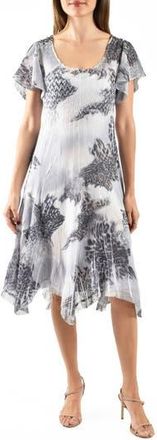 Komarov Flutter Sleeve Charmeuse & Chiffon Cocktail Dress in Charcoal Leopard at Nordstrom Rack, Size X-Large