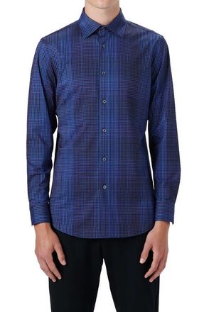 Bugatchi OoohCotton Check Button-Up Shirt in Midnight at Nordstrom, Size Medium