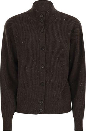 PESERICO Peserico Womens Cardigan With Buttons In Wool Silk And Cashmere - Dark Brown - Size EU 44 (Womens)