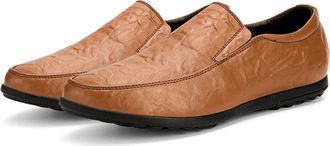 Generic Mens Loafers Shoes Genuine Leather Round Toe Stitching Details Flat Heel Flexible Slip Resistant Wedding Slip-ons(Red Brown,5.5 UK)