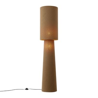 QAZQA Qazqa L&aacute;mpara De Pie Japandi Marr&oacute;n De Tela De Peluche 2-luces