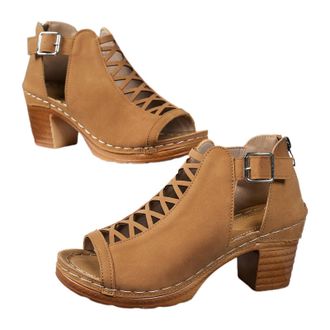 Generic 2026 Women Slippers Summer Sandals for 2025 Dressy Fashion Open Toe Heel Sandal Chunky Heels Adjustable Straps Ankle Strap Zipper Back High (Brown, 3.