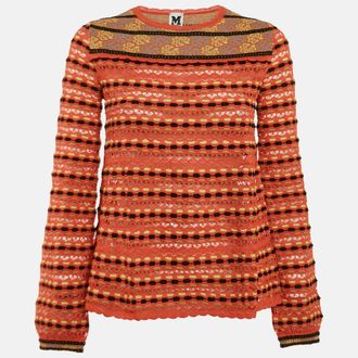 M Missoni Orange Floral Perforated Knit Top