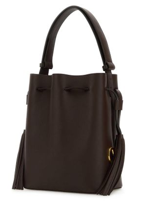 Valentino Garavani Womens Chocolate Leather Vlogo Signature Bucket Bag Darkcoffee Calf - Bos Taurus Borse A Secchiello