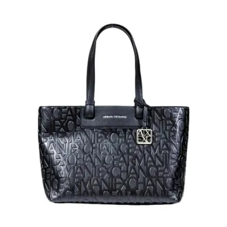 A|X Armani Exchange Shopping Bags, female, Black, ONE SIZE, Printed Handbag with Zip Fastening and Inside Pockets
