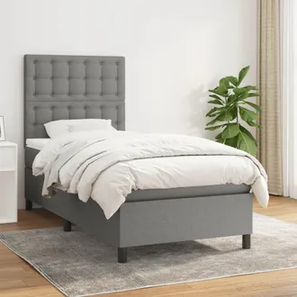 vidaXL Cama Box Spring Con Colch&oacute;n Tela Gris Oscuro 80x200 Cm Vidaxl