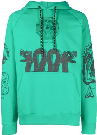 Études Studio graphic-print drawstring hoodie - men - Organic Cotton - S - Green