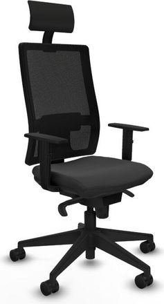 Piqueras y Crespo Piqueras Y Crespo - Horna sincro malla negra similpiel gris oscuro brazos 1D base piramidal cabecero fijo ruedas 65mm nailon