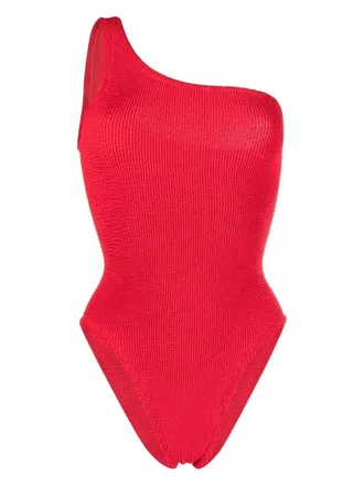 Hunza G seersucker one-shoulder swimsuit - women - Elastane/Nylon - One Size - Red