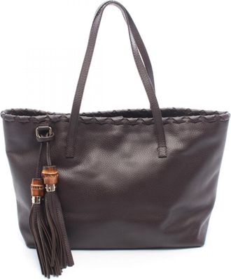Gucci Brown Leather Handbag Tote Bag (Pre-Owned)