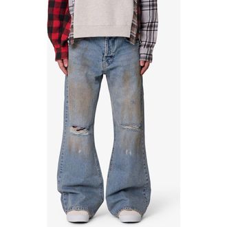 mnml Ripped & Distressed Kick Flare Jeans in Western Blue at Nordstrom, Size 36