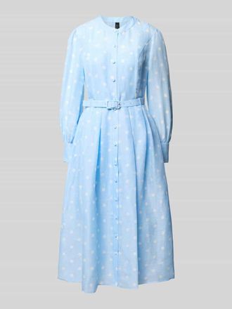 Marc Cain Midikleid aus Leinen-Seide-Mix mit G&uuml;rtel in Hellblau, Gr&ouml;&szlig;e 38