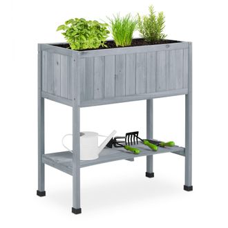 Relaxdays Relaxdays Huerto Urbano Madera, Bancal Alto, Jardinera, Balda De Herramientas, 80,5 X 74 X 38 Cm, Jard&iacute;n, Balc&oacute;n, Gris