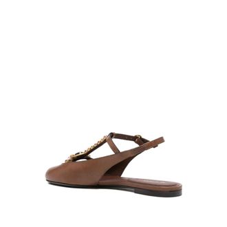 Etro Etro, Mules, female, Brown, Size: 11 US Low Leather Slingbacks with Rhinestones