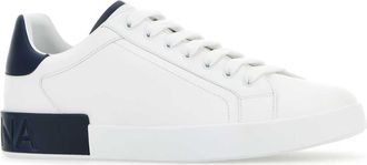 Dolce & Gabbana Mens White Leather Portofino Sneakers Biancoblu