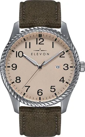 Elevon Watches Crosswind Canvas-Overlaid Leather-Band Watch w/ Date in Tan/olive at Nordstrom