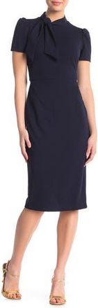 Maggy London Tie Neck Puff Sleeve Scuba Crepe Dress in Navy at Nordstrom Rack, Size 0