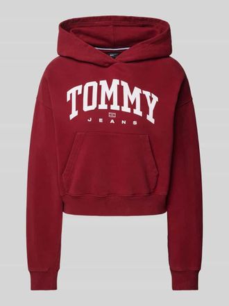 Tommy Jeans Cropped Hoodie mit Label-Print Modell VARSITY in Bordeaux, Gr&ouml;&szlig;e L