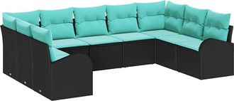 vidaXL Set Divano Da Giardino 9 Pz Nero E Turchese Polyrattan Vidaxl