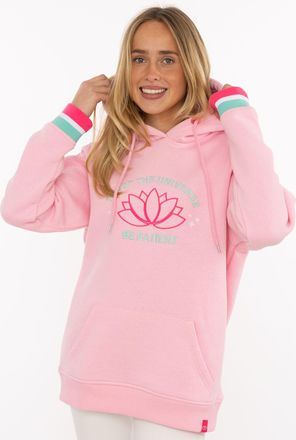 Zwillingsherz Hoodie ZWILLINGSHERZ Be Patient, Damen, Gr. L/XL, pink, Sweatware, Obermaterial: 50% Baumwolle, 50% Polyester, Sweatshirts Hoodie, Schriftzug und Bl&uuml;t