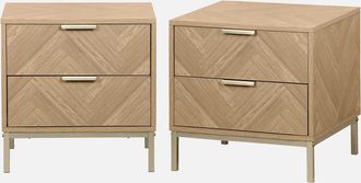 Sweeek Mesita De Noche Efecto Madera Con Dise&ntilde;o En Espiga, Set De 2
