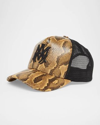 Amiri Men & apos;s Snake-Print Leather Baseball Cap