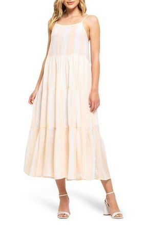 August Sky Stripe Tiered Midi Dress in Peach Multi at Nordstrom Rack, Size Large