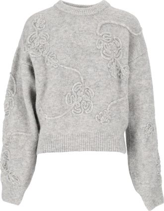 Rotate Light Grey Melange 3D Floral Loose Fit Sweater