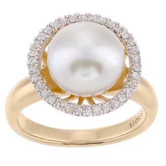 Diamant L'éternel Womens 9ct Yellow Gold, 0.22ct Diamonds with White Cultured pearl Ring - Size Q