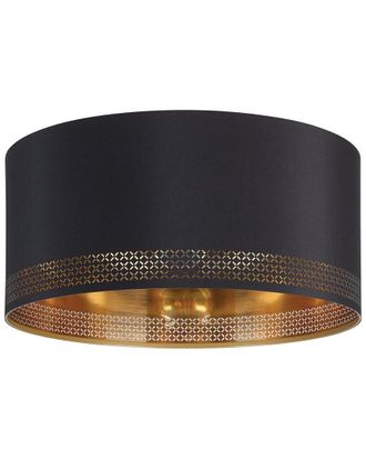 Eglo Eglo Esteperra 1 Light Drum Ceiling Light With Black & Gold Interior Fabric Shade
