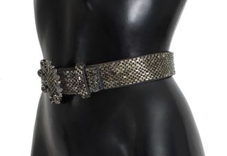 Dolce & Gabbana Womens Crystal Buckle Sequined Waist Belt Gray