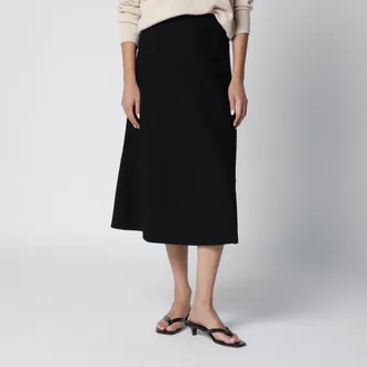 Max Mara Gonna midi svasata in viscosa cr&ecirc;pe nera