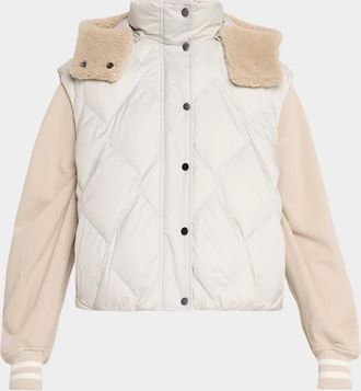 Brunello Cucinelli Superlight Matte Nylon Vest With Detachable Lamb Shearling Hood