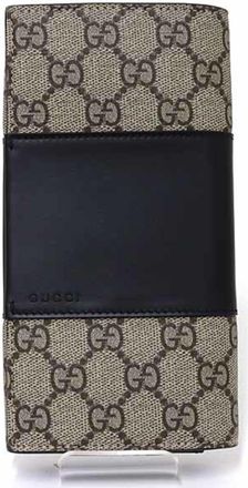 Gucci Beige Black Gg Supreme Leather Long Wallet (Bi-Fold) (Pre-Owned)