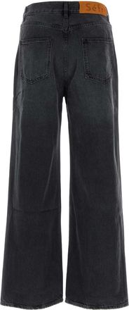 S&eacute;fr Mens Black Denim Wide-Leg Jeans Cotton