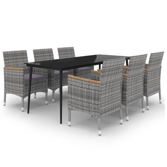 vidaXL Set Comedor De Jard&iacute;n 7 Pzas Y Cojines Rat&aacute;n Sint&eacute;tico Y Vidrio Vidaxl