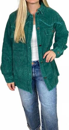 Entro Washed Corduroy Shacket In Jade