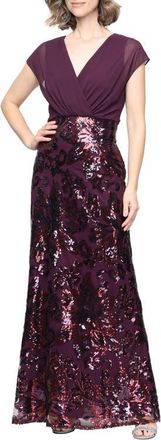 S.L. Fashions Chiffon Bodice Sequin Gown in Aubergine at Nordstrom, Size 16